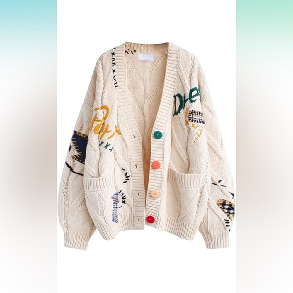 Chunky Kawaii Cardigan Embroidered Knit
